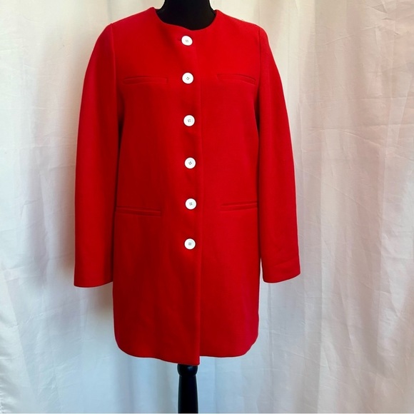 Zara red button front long sleeve jacket coat Sz M - Picture 2 of 10